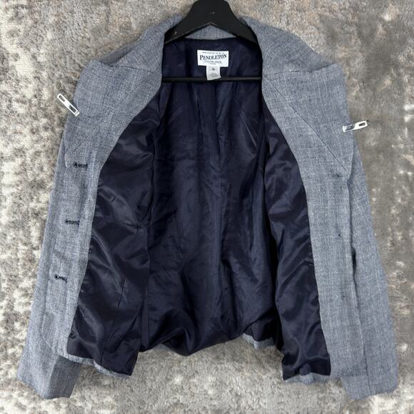Pendelton Petite Size 14 Silk Wool Blend Career Notched Blazer Jacket Gray Lined - Picture 3 of 8